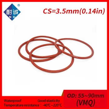 1PC/veľa Silikónové gumy oring Červená VMQ CS 3,5 mm OD55/90 mm Tesnenie Silikónové Oring nepremokavé Silica gel