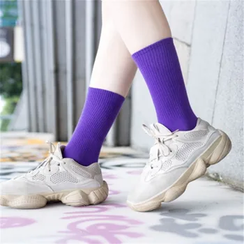 Japonský Kórea Vysokej Školy Dievčatá Vysoké Ponožky Voľné Tuhé Farby Dvojitej Ihly, Pletacie Bavlna Dlhé Ponožky Ženy