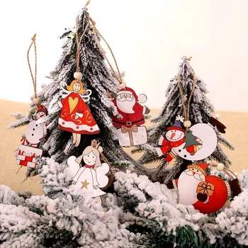 Vianočné DIY Vianočné drevené prívesok remesiel ornament Milu starších snehuliak farebné drevené bábiky okenné dekorácie prívesok