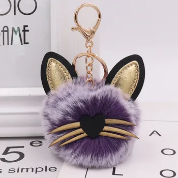Hot Predaj 1pc Cute Cat Keychain Prívesok Ženy Krúžok Držiak Pompoms kľúčenky Pre Dar Dropshipping