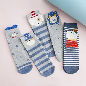 5 Párov Ponožky Kórejský Štýl Jeseň Blue Gray Ženy Bavlnené Ponožky Roztomilý Kreslený Zvierat Vzor Ponožky Sady