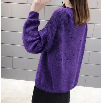 UHYTGF Bat tričko Pletený sveter dámske kórejský dlhým rukávom pulóver jar sveter Žena duté Voľné tenké plus veľkosť svetre 215