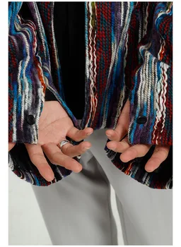 Tvaru Farby Pruhovaný Sveter Sveter Bunda pre Mužov Japonsko Kórea Streetwear Vintage Módy Muž Pletenie Kabát vrchné oblečenie