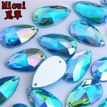 Micui 50PCS 16*28 mm AB Farba Drop Akryl Kamienkami Crystal Ploché Späť Šiť Na Kamene Pre Oblečenie Craft Dekorácie ZZ326