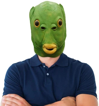 2020 HOT Funny Green Ryby Hlavu Masky Cosplay Halloween Kostýmy Pre Dospelých Purim Xmas Party Rekvizity Zvierat Latex Pokrývky hlavy Dary