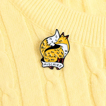 NEPLECHU Malý Fox Smalt Pin Roztomilý Žlté Zvierat Broochs Cartoon Vzor Text Preklopke Kolíky Batoh Odznaky Darček pre Priateľov