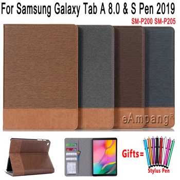 Kožené puzdro pre Samsung Galaxy Tab 8 2019 S Pen SM-P200 SM-P205 Kryt Shockproof Flip Peňaženky Stojan Tabletu Shell s Perom