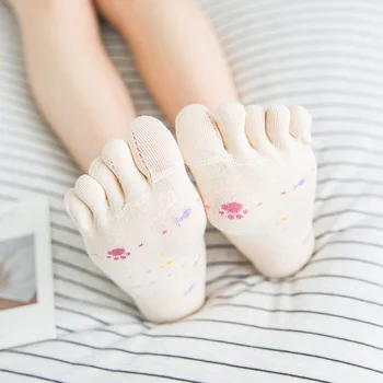 ženy lete bavlna Kreslených mačka päť prstov ponožky nízke pomôcť farba prst ponožky s potu-absorbent 5 prst dezodorant prst ponožky