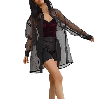 Jaycosin Blúzka Ženy Oka Transparentné Kimono Čierne Obyčajné Ženské Topy A Blúzky Bežné Pohľadu Y2k Top Šatkou Outwear