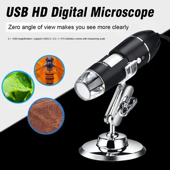 3 V 1 HD So Stojanom Profesionálne Počítač Biologické Univerzálny USB Digitálny Mikroskop Prenosné 8 LED 1600X Zväčšenie