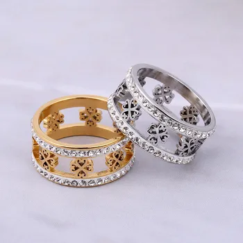 Zirkón prsteň zásnubný srdca lásky, ďatelina krúžok ženské zlato z nehrdzavejúcej ocele, prstene pre ženy šperky kpop príslušenstvo