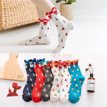 Jesenné a zimné Nové Trubice Ponožky Dámy kórejský Bavlna Žakárové Cartoon Pančuchy Roztomilé Vianoce Ponožky
