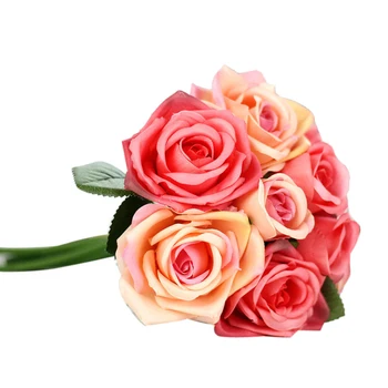 9 Hláv, Umelé Kvety, Lupene Ruže Svadobné Kytice svadobné kytice, dekorácie, kvety patria živé party dekorácie 1pc