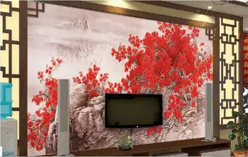 3d tapety foto tapety vlastné obývacia izba nástenná maľba červený kvet Čínske 3d maľba na gauč, TV joj, non-tkané nálepka na stenu