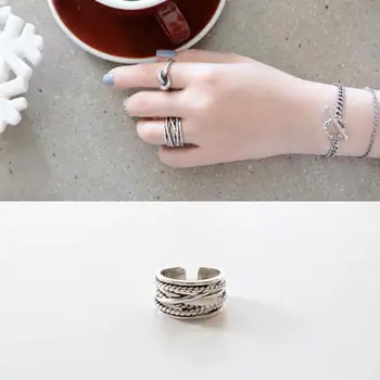 Zaručiť 925 Sterling Silver Krúžky Pre Ženy Vintage Lano Twisted Zapojenie Resizeable Šperky Ringen Voor Vrouwen